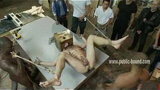 Gay hunk bound on a table and rammed - porn video