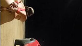 Gagged and bound in public with a dildo - porn video