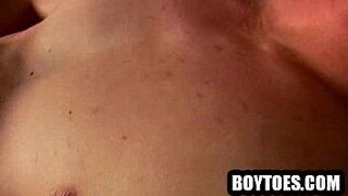 Amateur stud tugs on his cock and shows his feet - porn video